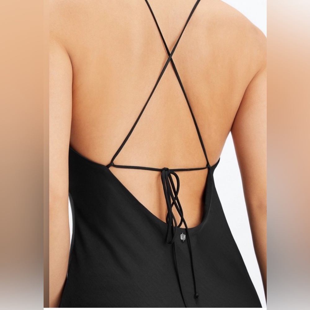 NWOT- Fabletics Black tie-back Slip Dress - Picture 3 of 6